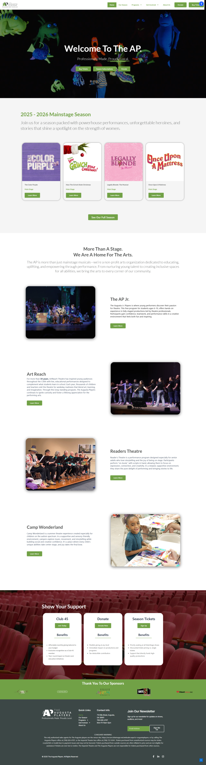 The Augusta Players homepage, full-length capture